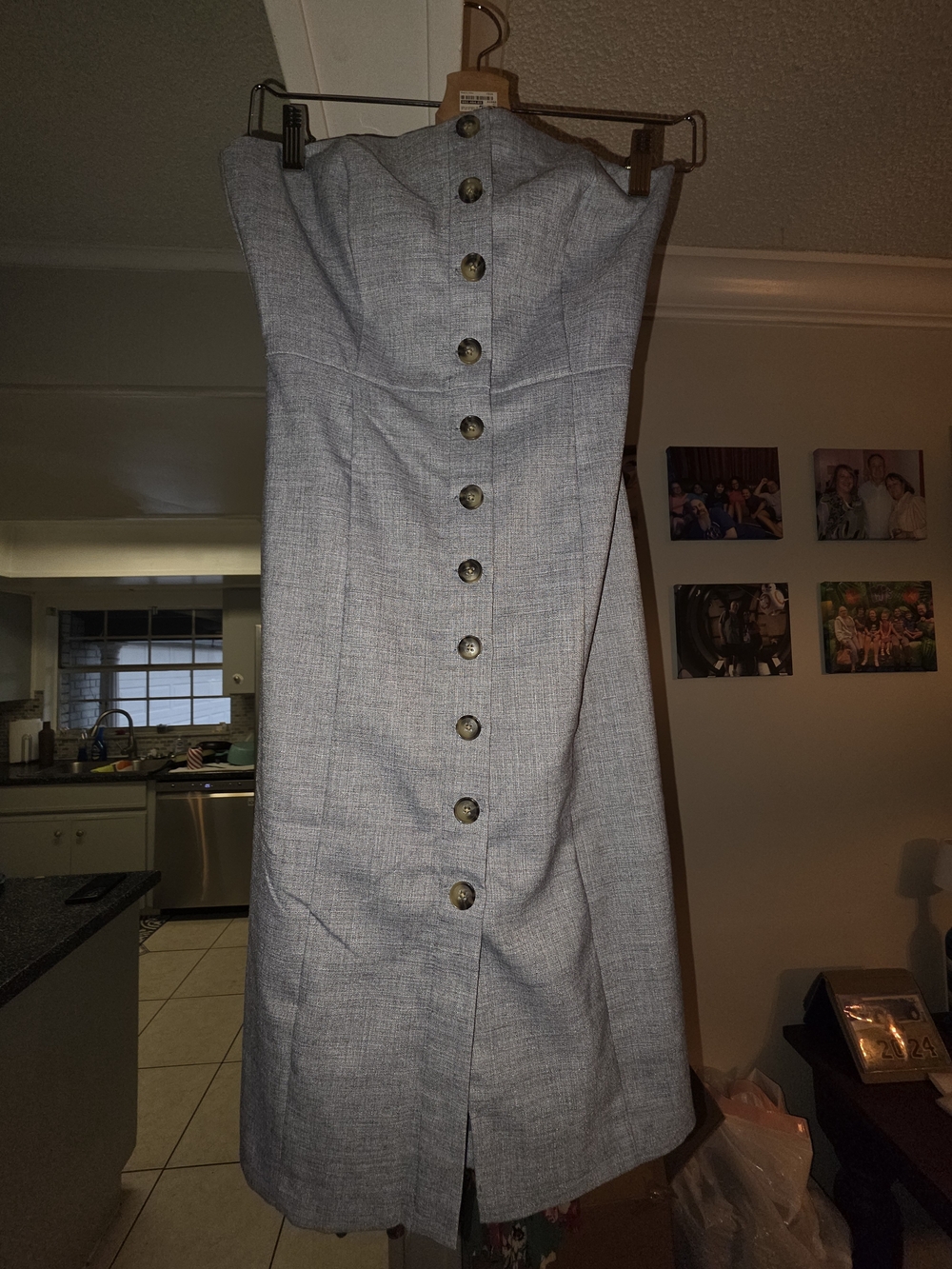 Banana Republic Strapless Button-Front Midi Dress in Light Gray